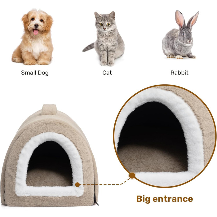 Hollypet Cat Bed, Small Dog Bed, 2-in-1 Foldable Plush Pet Bed for Cats & Small Dogs, Cozy and Soft Pet Cave Bed for Indoor Outdoor, Light Brown