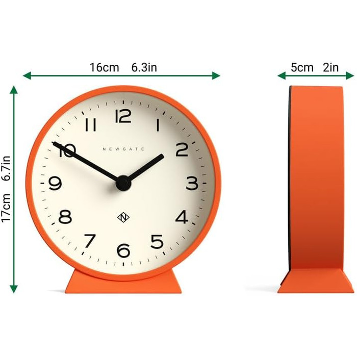 NEWGATE® M Silent Mantel Clock - 'No Tick' - A Modern Mantel Clock - Small Clock - Mantel Clocks - Minimalist Dial - (Pumpkin Orange)