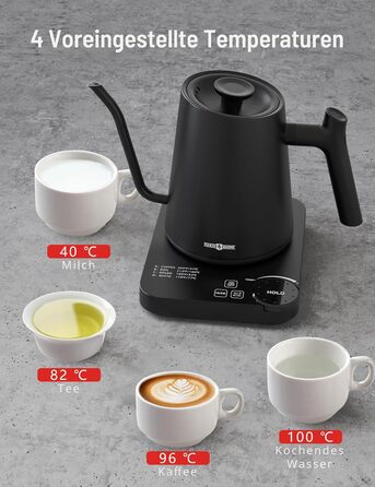 PARIS RHÔNE Swan Neck Kettle - 0.9L Temperature Control Kettle with Indicator, Knob, and 24-Hour Keep Warm Function - Dark Green