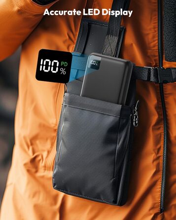 Power Bank SOARAISE 27000mAh з LED-дисплеєм: зарядний акумулятор для телефону та планшета, 4 виходи, USB-C, чорний
