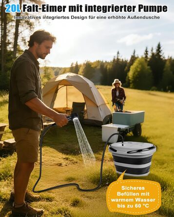 Портативний душ для кемпінгу Campingdusche 20л з USB-помпом, акамулятор 13000mAh для саду, подорожей, миття тварин