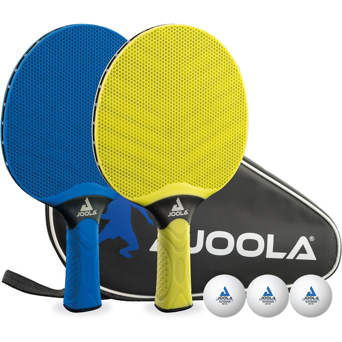 JOOLA Vivid Outdoor Table Tennis Set - 2 Paddles, 3 Balls, Cover - Lime/Blue - 6 Piece Single