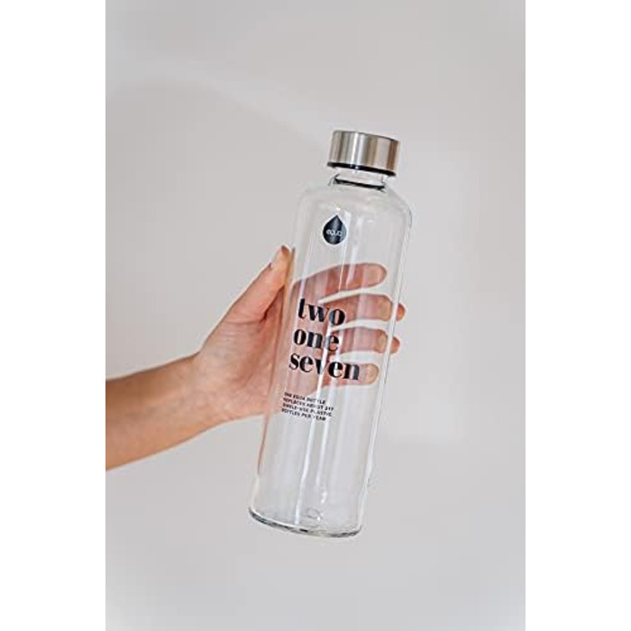 EQUA large drinking bottle with faux leather sleeve, 750 ml, made of borosilicate glass, BPA-free and leak-proof. (Grey/White)