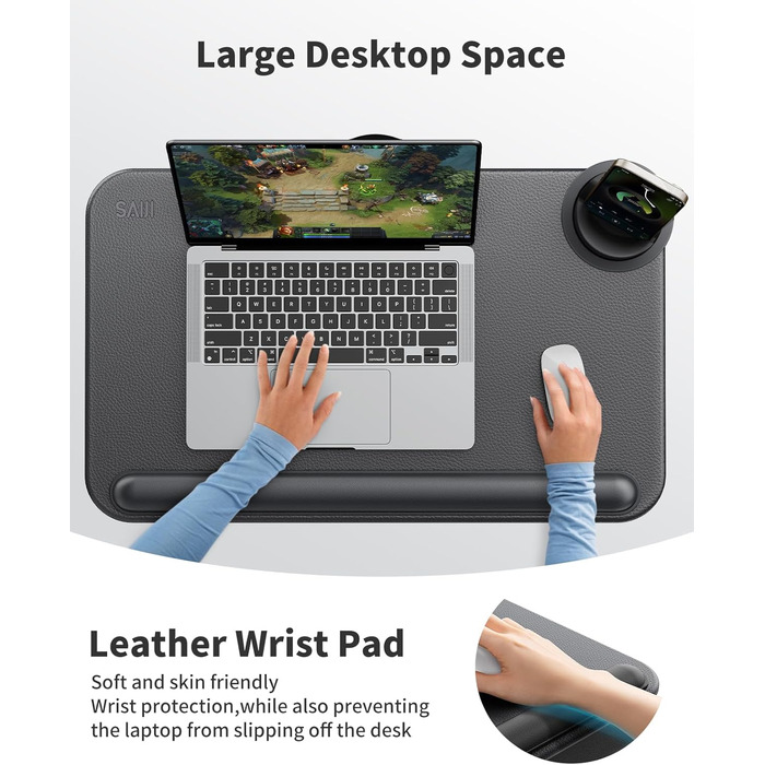 Підставка для ноутбука SAIJI з підставкою для телефону та ящиком, для роботи в ліжку/на дивані, до 17