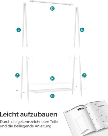 SONGMICS Clothes Rack, Coat Rack, Wardrobe, Clothes Storage, Steel Frame, with Rail and Shelf, 33.5 x 92.5 x 153 cm, for Bedroom, Wardrobe, Laundry Room, White HSR023W01