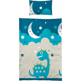 Комплект постільної білизни для ліжечка BaSaTex: 100x135 см, 40x60 см, 100% бавовна, дитячий, з принтом Місяць, Зірки, Динозавр, блакитний