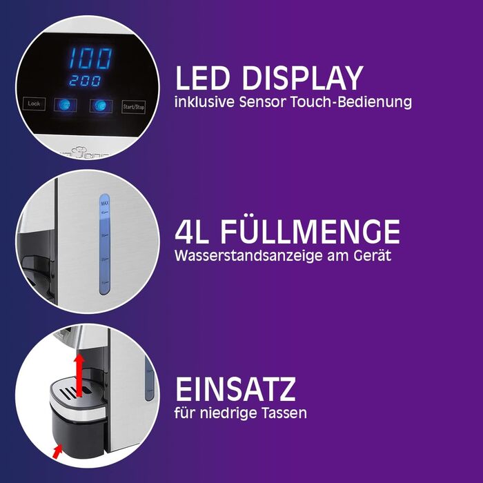 ProfiCook® Hot Water Dispenser | hot water in 3 seconds | Kettle | boiling water at the touch of a button | stainless steel housing | LED display with sensor touch control | 2600 watts | PC-HWS 1145