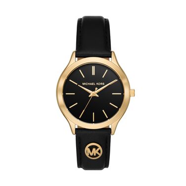Жіночий годинник Michael Kors Slim Runway кварцовий, 38 мм, шкіряний ремінець (чорний та золотий)