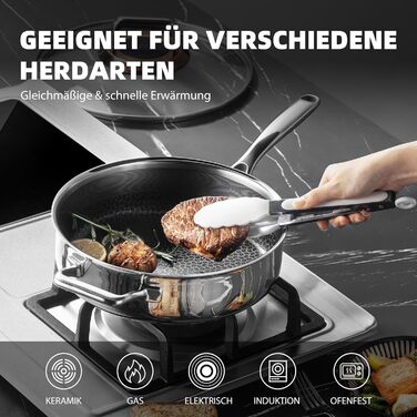 Сковорода з кришкою 26 см, антипригарне покриття Hybrid, холодна ручка, придатна для миття в посудомийній машині, без PFAS, PFOA та PTFE, термостійка до 260 °C, сумісна з усіма типами плит (WQ-D)