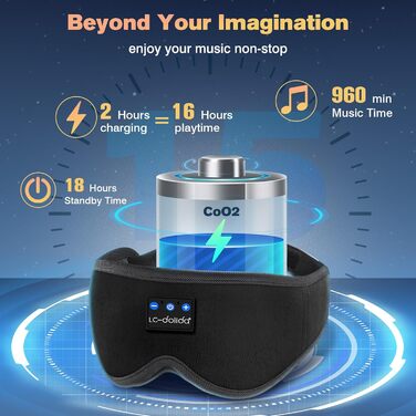 Маска для сну з Bluetooth навушниками LC-Dolida для жінок та чоловіків, повна світлоізоляція та цілодобовий комфорт. 3D маска для сну та навушники для комфортного сну в подорожах та в ліжку.