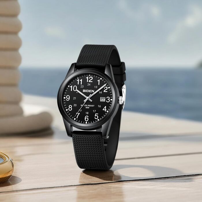 Чоловічий годинник LN LENQIN з датою, чорний, з нейлоновим ремінцем, водостійкий 30м