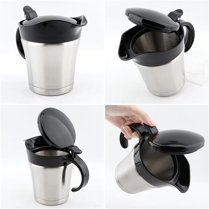Double-walled stainless steel gravy boat with hinged lid, 500 ml sauce dish for serving sauces or cream (Size: 500 ml)