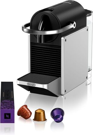 Кавова машина-капсульна Nespresso De'Longhi Pixie EN127.S, 19 бар, 1260 Вт, сріблясто-чорна, компактний дизайн, ECO-режим, дві програмовані кнопки