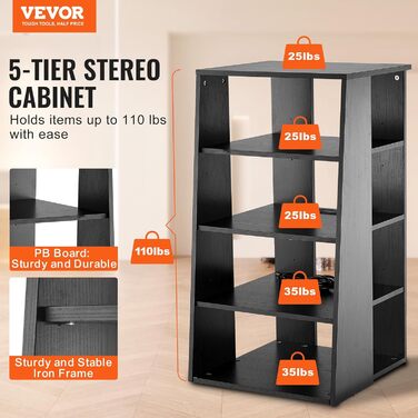 VEVOR Медіатумба з розетками та LED-підсвіткою, шафа для аудіо/відео техніки, регульована по висоті (19.29 x 19.69 x 36.22 дюйми)
