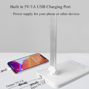 LED настільна лампа з димуванням, 5 рівнів яскравості, 5 кольорів, USB, таймер, сенсорне управління, пам'ять, для дітей, дівчаток