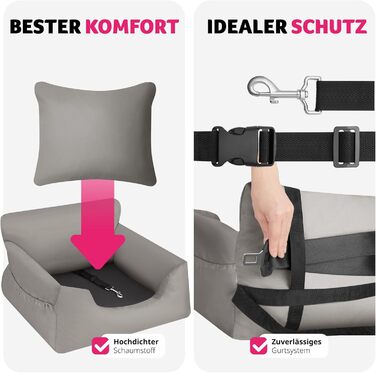 Автокрісло для собак tectake®: зручне автоліжко для собак з підсумком, 55 x 50 x 29 см, сіре