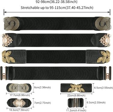 Жіночий еластичний пояс, 4 шт. Чорний вінтажний стрейч-пояс, широка ретро мода для жінок