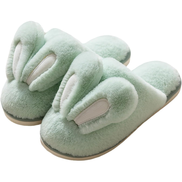 Тапочки зайчик для жінок та чоловіків, м'які, пухнасті, з антиковзким покриттям, для дому (світло-зелені, 36/37 EU)