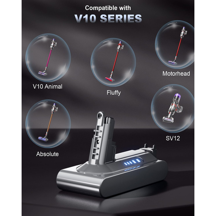 Запасний акумулятор Powtree для пилососа Dyson V10 (1 фільтр + 3 шурупи)