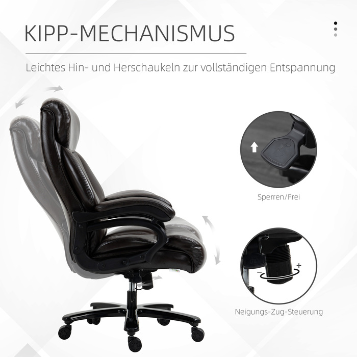 Vinsetto Ergonomic Executive Office Chair with Rocking Function, Leather Chair Brown, Adjustable Height, Weight Capacity up to 180 kg