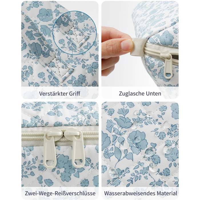 Косметичка для подорожей Wandering Nature для жінок з відділенням для пензликів, водонепроникна, велика, з перегородкою та ручкою (блакитна квітка)