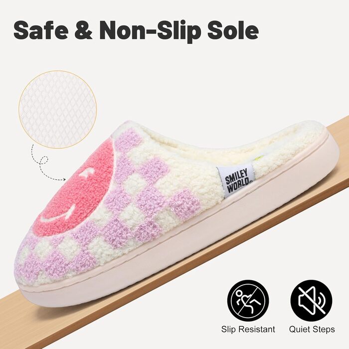 Домашні тапочки Smileyworld® для жінок та чоловіків з піною Memory Foam, м'які, теплі, плюшеві, для дому, рожеві, білі (фіолетовий у клітинку, 40/41 EU)