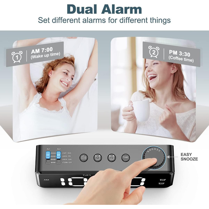 ANJANK FM Radio Alarm Clock with USB Charging Port | Dual Alarm with Weekday/Weekend Settings | 0-100% Dimmable and 6.5