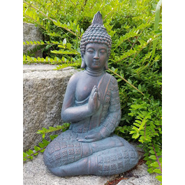 K&L Wall Art Sitting Buddha Figure for Indoor and Outdoor Use, 33cm Feng Shui Decor, Artificial Stone Statue, Zen Garden Figure, Stone (33cm Bronze Look)