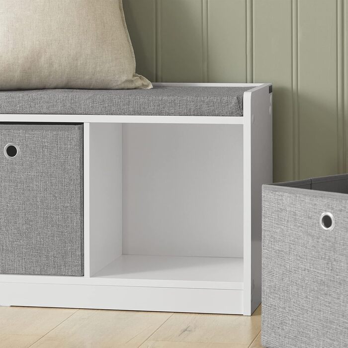 SoBuy FSR65-DG Storage Ottoman Bench, Shoe Bench with Seating Area, Shoe Chest with 3 Gray Baskets, White, WxDxH approx.: 102x45x32cm, 3 Baskets White