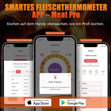 Бездротовий термометр для м'яса, приготування на грилі та в духовці з Bluetooth, таймером та сигналом, для приготування на грилі, в духовці, BBQ, для кухні та гриля EM8