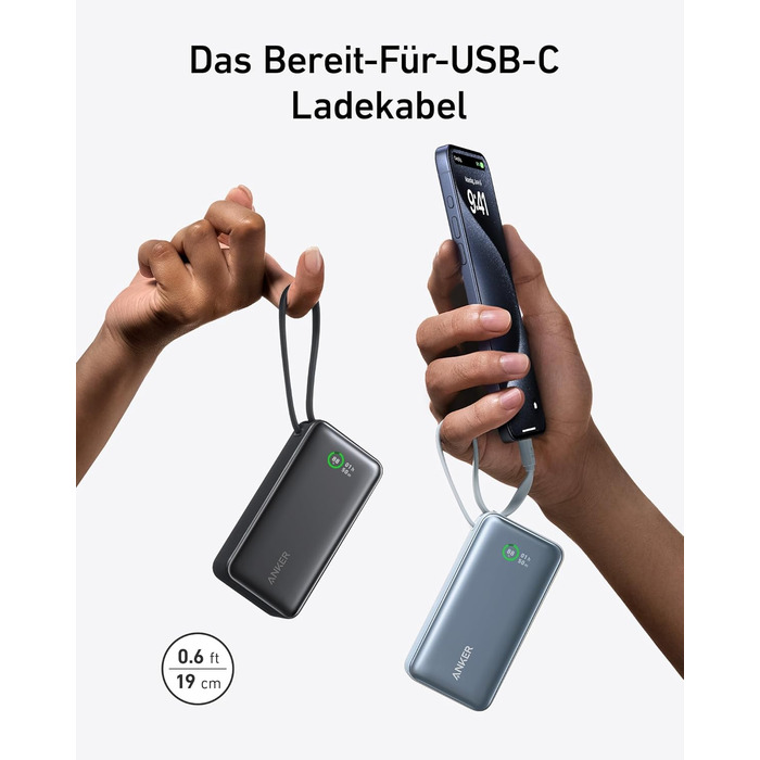 Powerbank Anker Nano 10000mAh з USB-C кабелем, 30W PD, USB-A, для iPhone, MacBook, Galaxy, iPad, AirPods (фіолетовий)