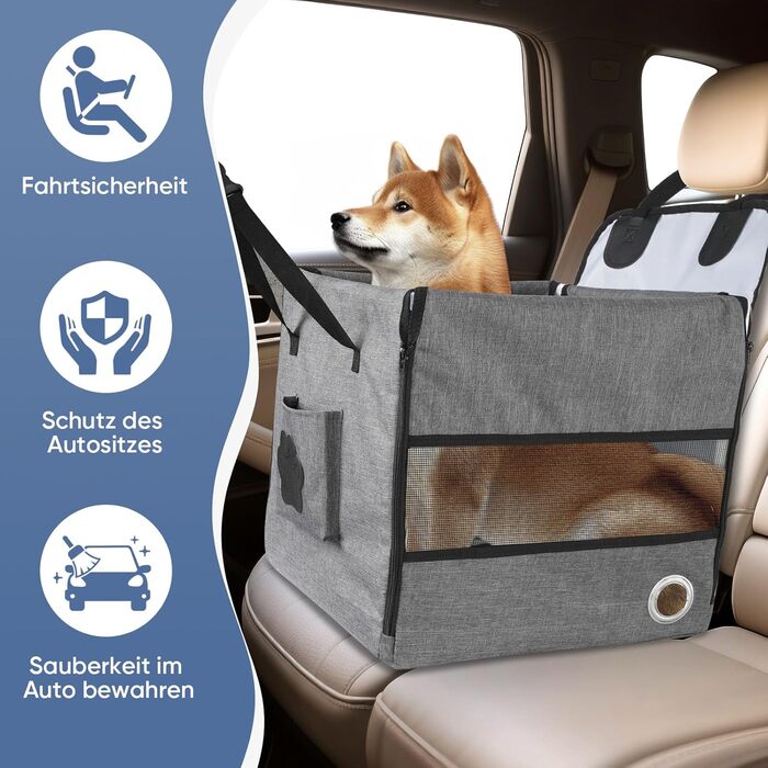 Автомобільний лежак для собак 44x40x40 см – міцний лежак з ременями безпеки та сіткою, знімний кошик для собак на заднє сидіння, водонепроникний та зручний
