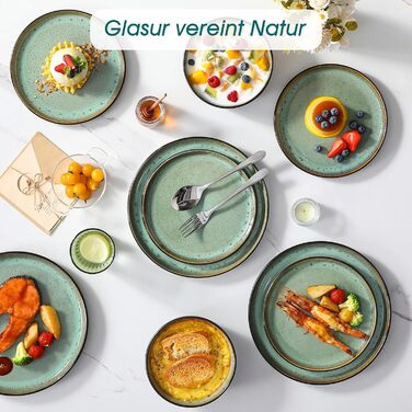 Набір посуду на 6 осіб vancasso AMBER, 18 предметів, ручної роботи, з реактивною глазур'ю, смарагдово-зелений