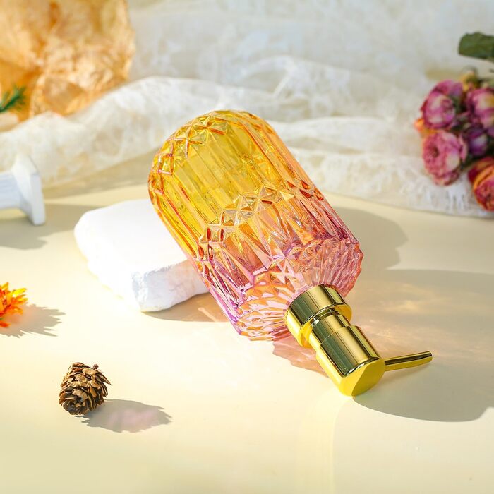 Скляний диспенсер для рідкого мила YunNasi: наповнюваний, для кухні, ванної, пральні (зелений, фіолетово-оранжевий)