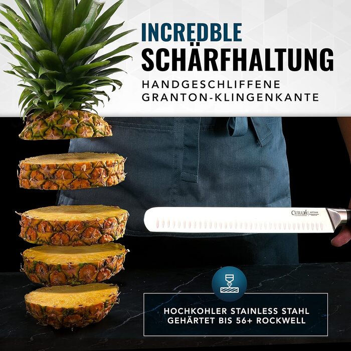 Ніж для нарізання шинки Cutluxe – 30 см, професійний ніж для м'яса та барбекю, з німецької сталі, повний хвостовик, ергономічна ручка та піхви, серія Artisan
