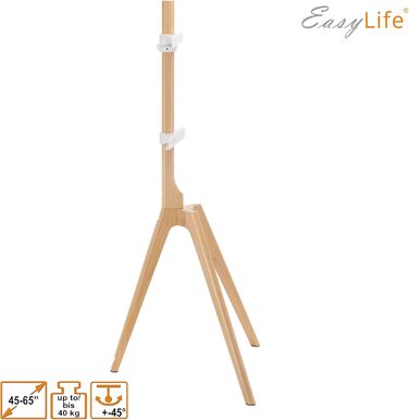 Стійка для телевізора EasyLife з дерева, трипод, для телевізорів/моніторів до 65 дюймів, 40 кг, поворотна, регульована по висоті, з кабелеуправлінням, VESA до 400x400 (Чорний/Бук)