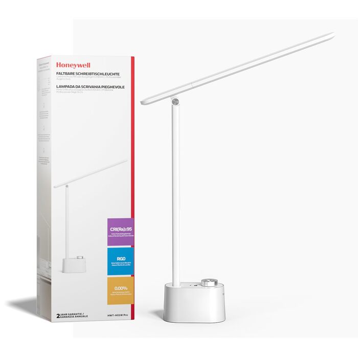 Компактна світлодіодна настільна лампа Honeywell H01 Pro з портами зарядки USB-A та USB-C, біла