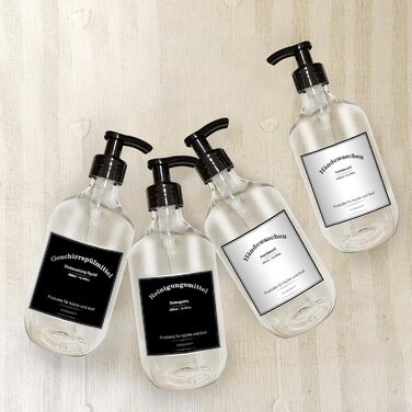 Набір дозаторів для мила, 4 шт., 500 мл, з етикетками, набір флаконів для душу, шампуню (300 мл, прозорі)