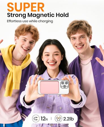 Power Bank A ADDTOP 10000mAh з PD 20W, USB-C, бездротова зарядка та LED дисплеєм (Рожевий)