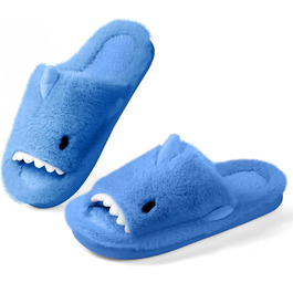 Тапочки жіночі OFF-CUP з м'якою підкладкою, форма акули, антиковзкі, зручні, з пам'яті ефектом, плюшеві, для дому та вулиці (40/41, блакитні)