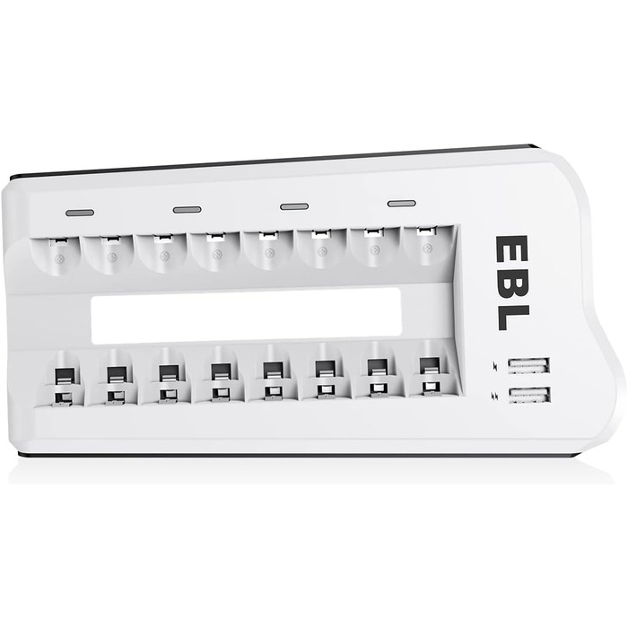 Зарядний пристрій EBL для акумуляторів AA/AAA NI-MH/NI-Cd та USB пристроїв, 8 слотів, LED дисплей, 2 USB порти (без акумуляторів)