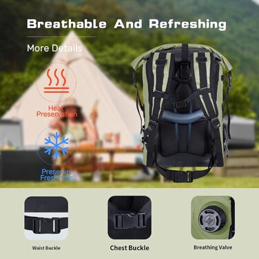 Рюкзак-холодильник Iculbag 35L для дорослих, 48 літрів, армійного кольору, для пляжу, кемпінгу та подорожей