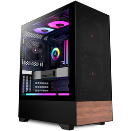 Корпус ПК KEDIERS ATX Tower для ігрового комп'ютера з загартованим склом (чорний, 3 вентилятори без LED)