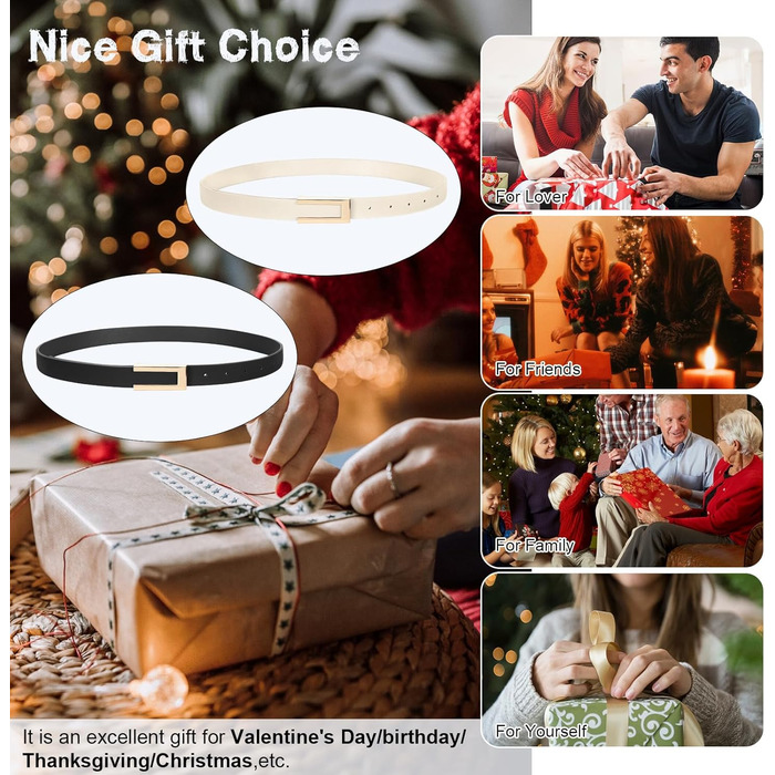 Жіночий тонкий шкіряний ремінь SUOSDEY з золотистою пряжкою (2 шт.), чорний+бежевий, 100 см, розмір талії 70-84 см