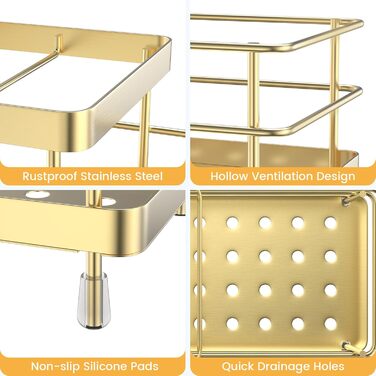 Тримач для зубних щіток Luxspire, нержавіюча сталь, електричний, настінний без свердління, з підставкою для зубної пасти, 2 слоти (золотий)