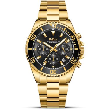 Годинник чоловічий Biden BIDEN-0163, аналоговий, кварцовий, з браслетом з нержавіючої сталі (Золотий, Чорний)