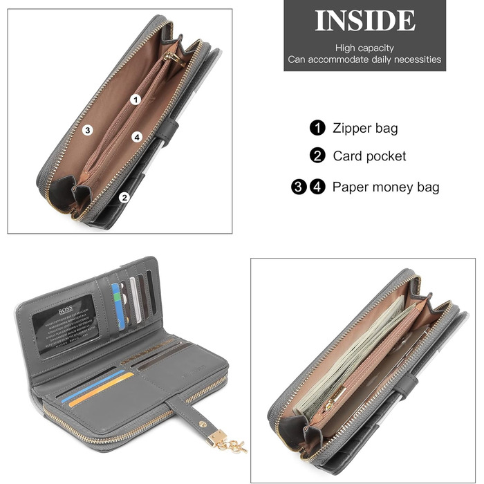 Сумка жіноча Lulu Daen середнього розміру з PU шкіри: сумка-шопер, сумка на плече для роботи, подорожей, бізнесу (Сіра, з гаманцем)