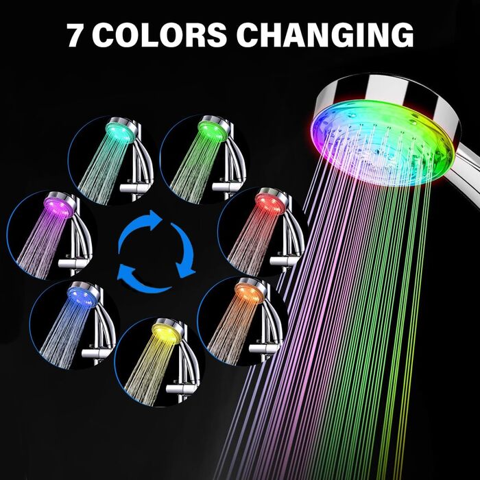 JINYOMFLY LED Shower Head with Lights, Shower Head with LED Lighting, 15CM Shower Head Color Changing, 3 Shower Modes Shower Light, Shower Head Light with Liquid Silicone Nozzle (Round)