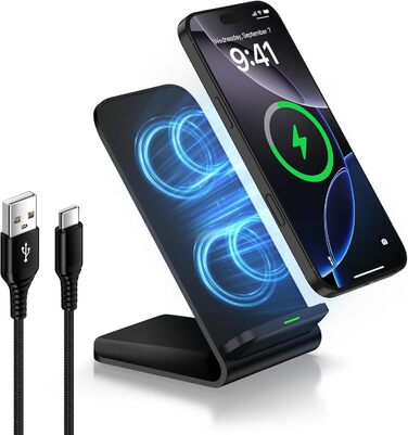 Бездротовий зарядний пристрій Google Pixel: підставка, 15W, сумісна з Google Pixel 10/9/8/7/6/5 та Samsung Galaxy S25+/S24 FE/S23/S22/S21, чорний