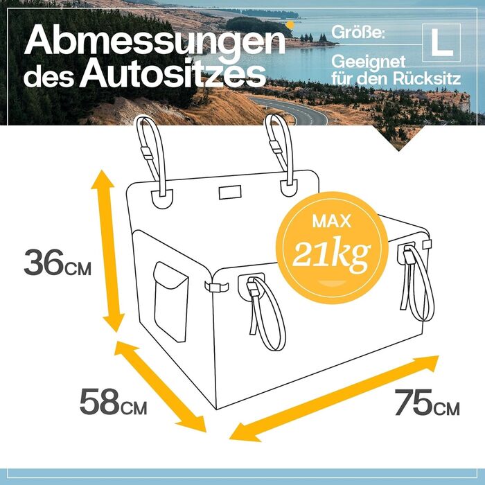 Автомобільний лежак для собак середніх порід - водовідштовхуючий, 75x58x36 см
